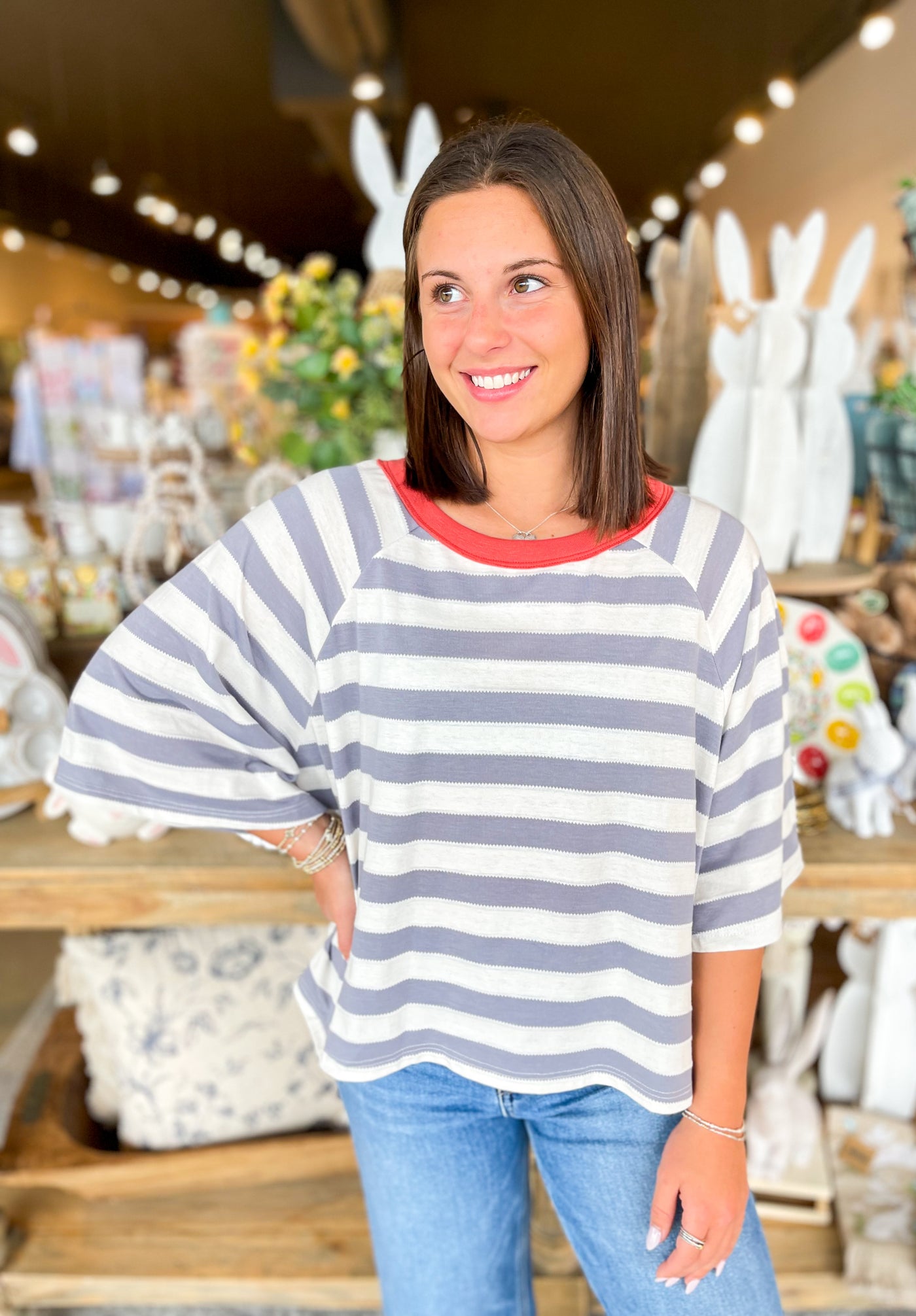 Harper Grey Stripe Loose Fit Top