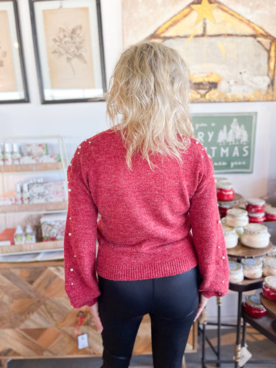 Burgundy Bonita Sweater with Pearl Accents