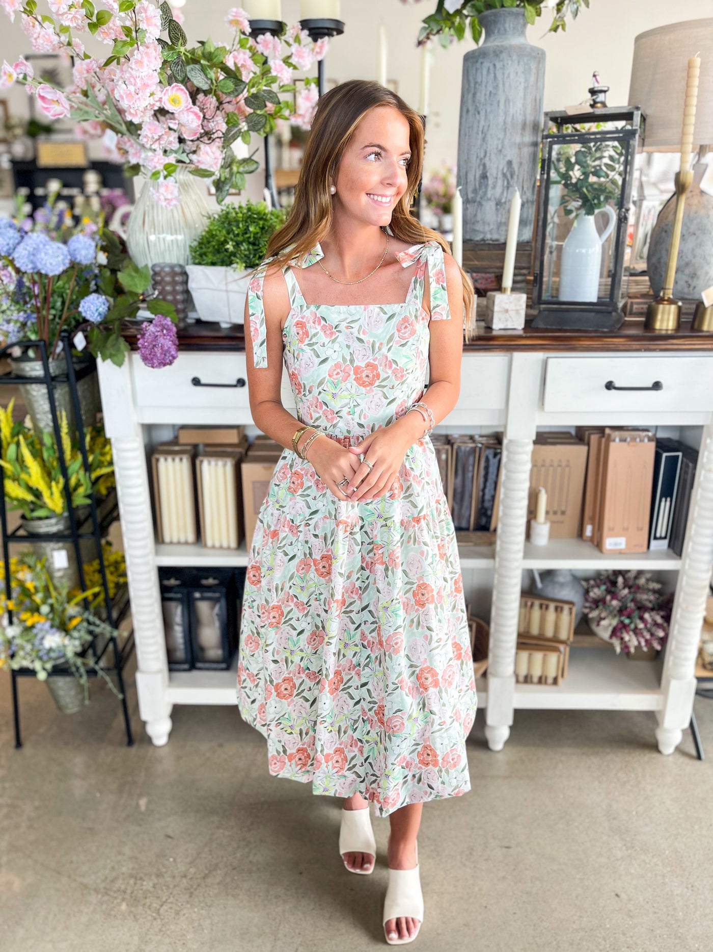 Leighton Coral Multi Floral Dress