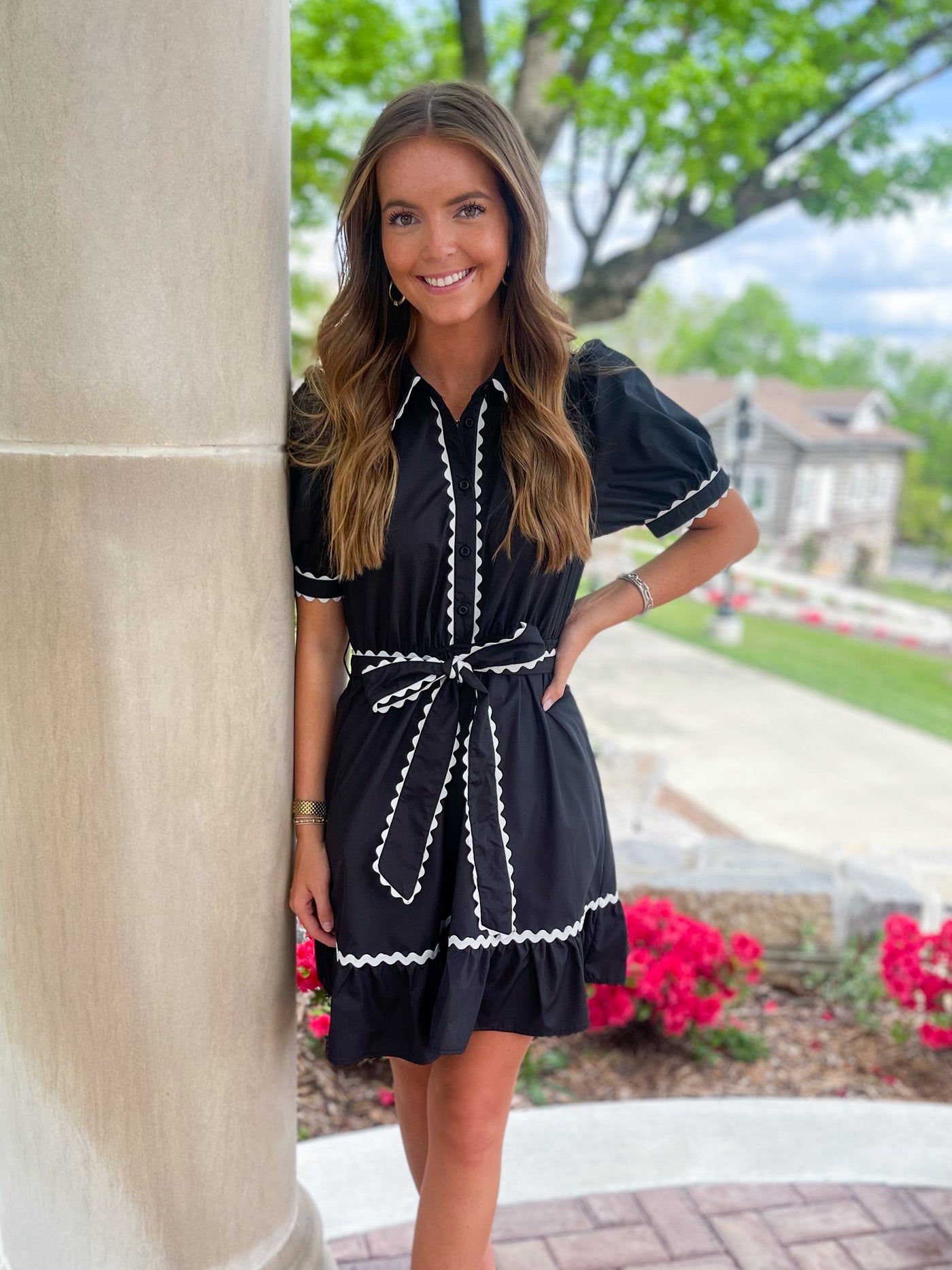Kora Jodifl Black Ric Rac Trim Dress