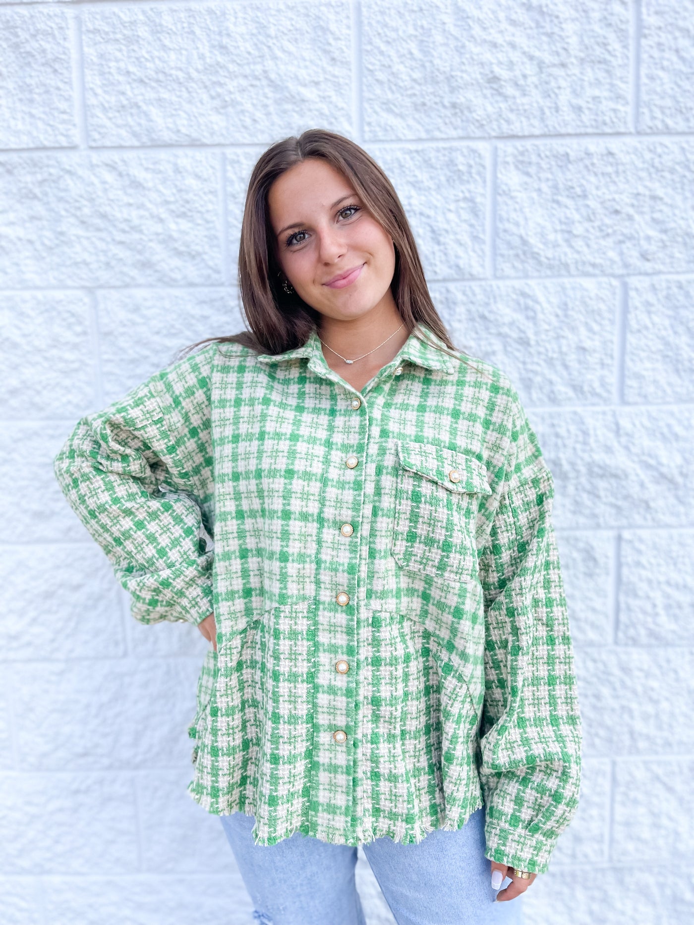 Green Plaid w/ Pearl Buttons