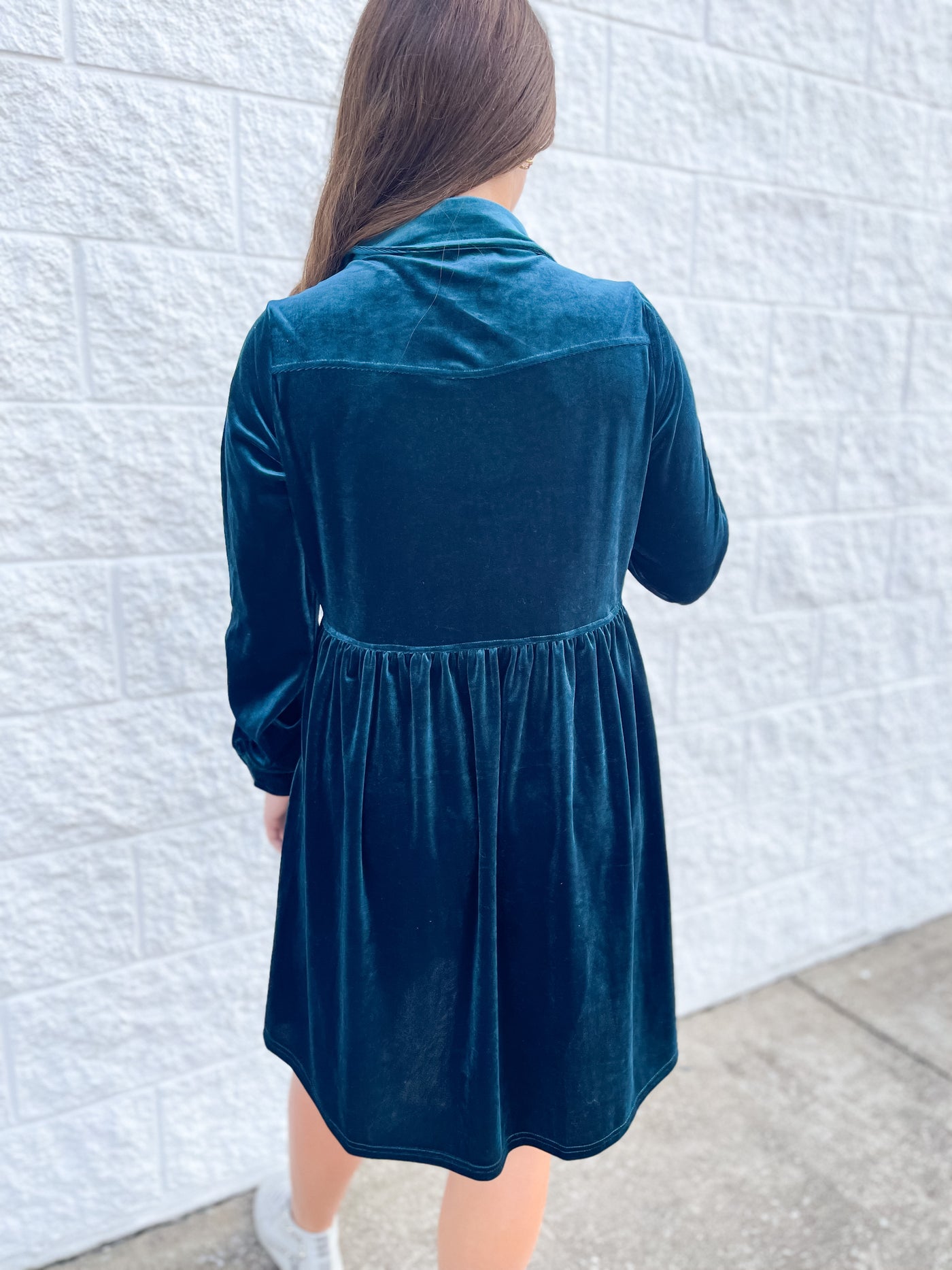 Teal Elaine Velvet Dress