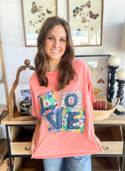 Easel Coral Love Patch Shirt