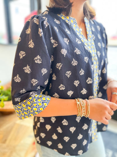 Voy Floral Contrast Azari Top
