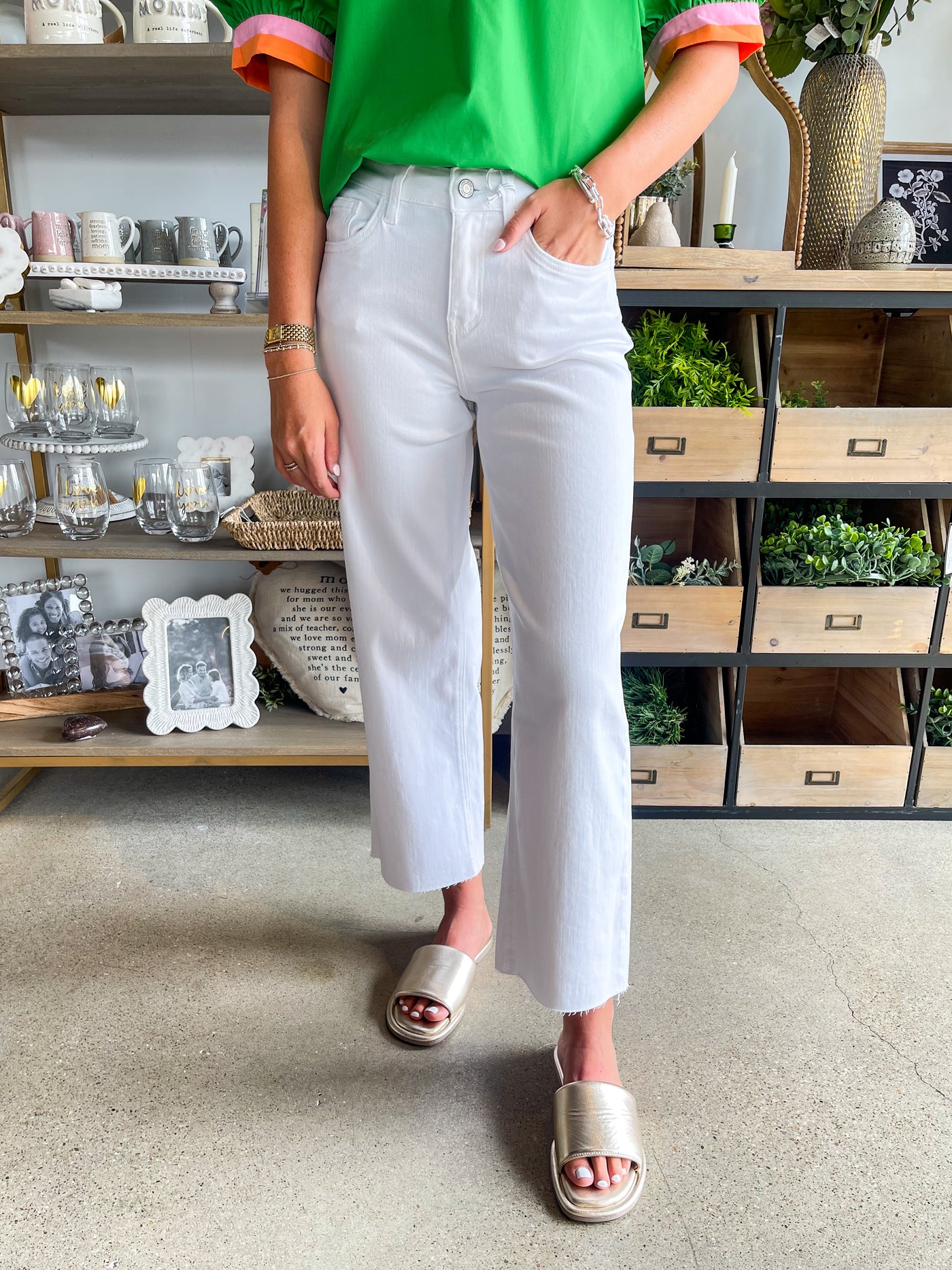 Vervet White High Rise Crop Wide Leg Pant