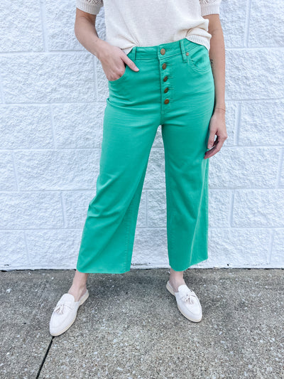 Clover Green Button Front Wide Leg Pants