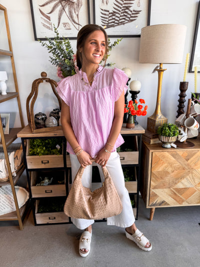 Easel Lavender Wing Sleeve Top