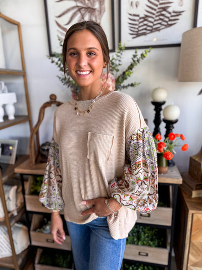 Khaki Balloon Sleeve Winona Top