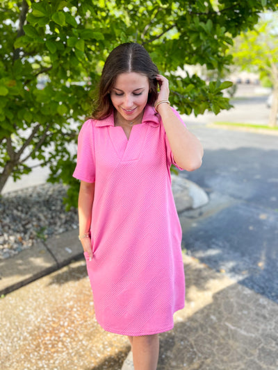 See and Be Seen BubbleGum Collared Texture Dress