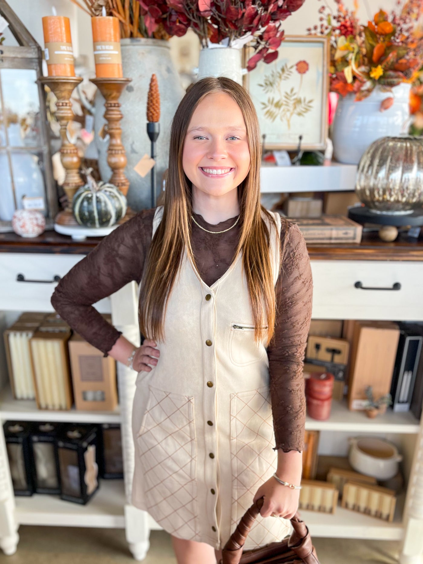 Ecru Suede Flora Dress