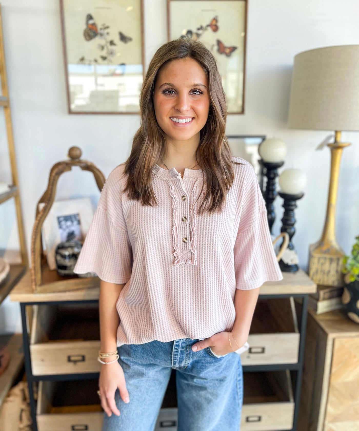 Easel Blush Thermal Knit Tiana Top