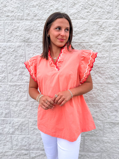 Wilder Umgee Coral Scallop Top