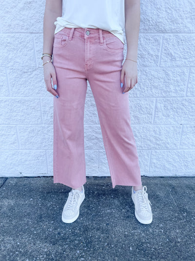 Olivia Silver Pink High Rise Crop Wide Leg Denim
