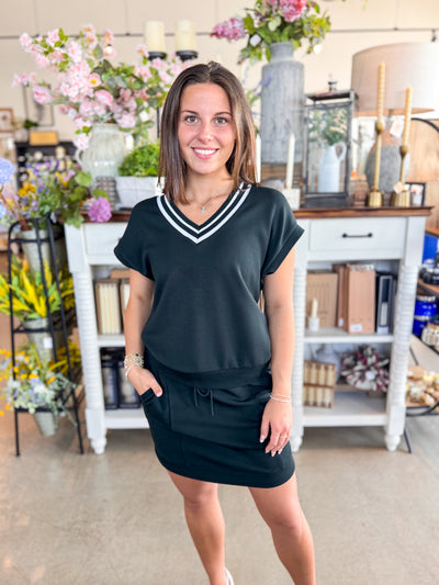 Nadia Black Varsity Skirt Top Set