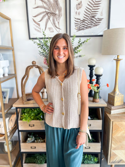 Yasmine Jodifl Taupe Sweater Button Vest