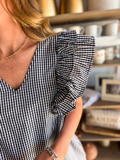 Zinna Black White Gingham Ruffle Dress