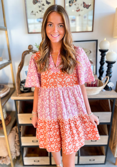 Tangerine Paisley Tiered Dress