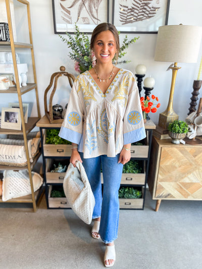 Zaylah Taupe Blue Blouse