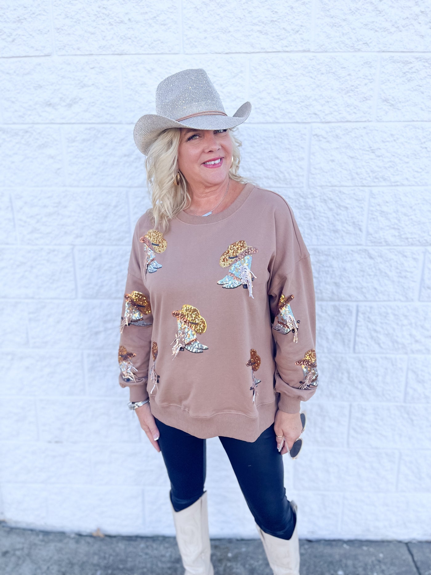 Mocha Isabel Sequin Boot and Hat Sweater