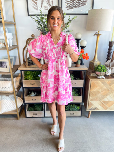 Viana Pink White Floral Dress