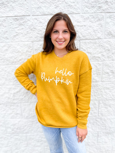 Mustard Hello Pumpkin Graphic Sweatshirt