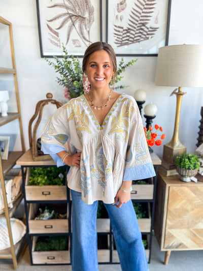 Zaylah Taupe Blue Blouse