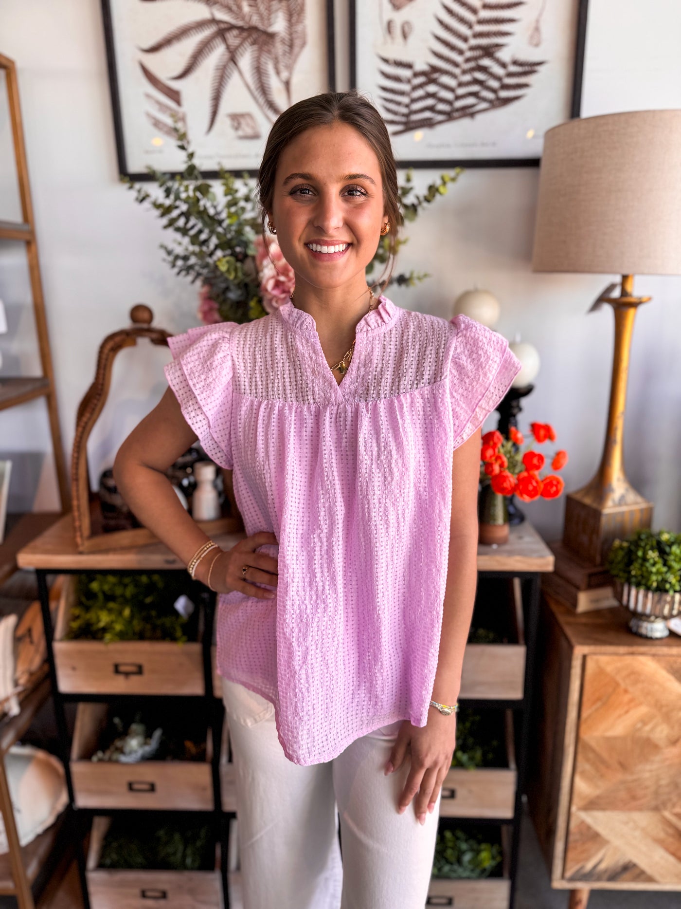 Easel Lavender Wing Sleeve Top