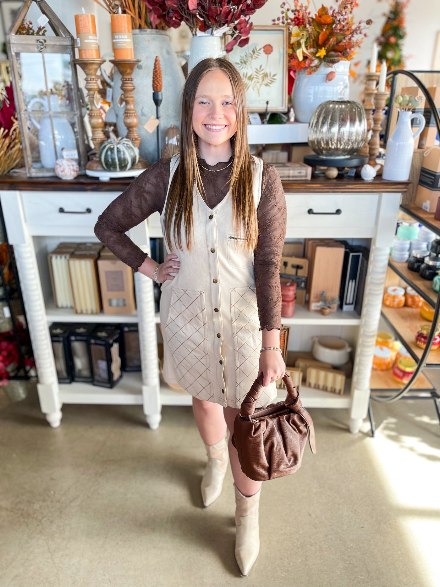 Ecru Suede Flora Dress