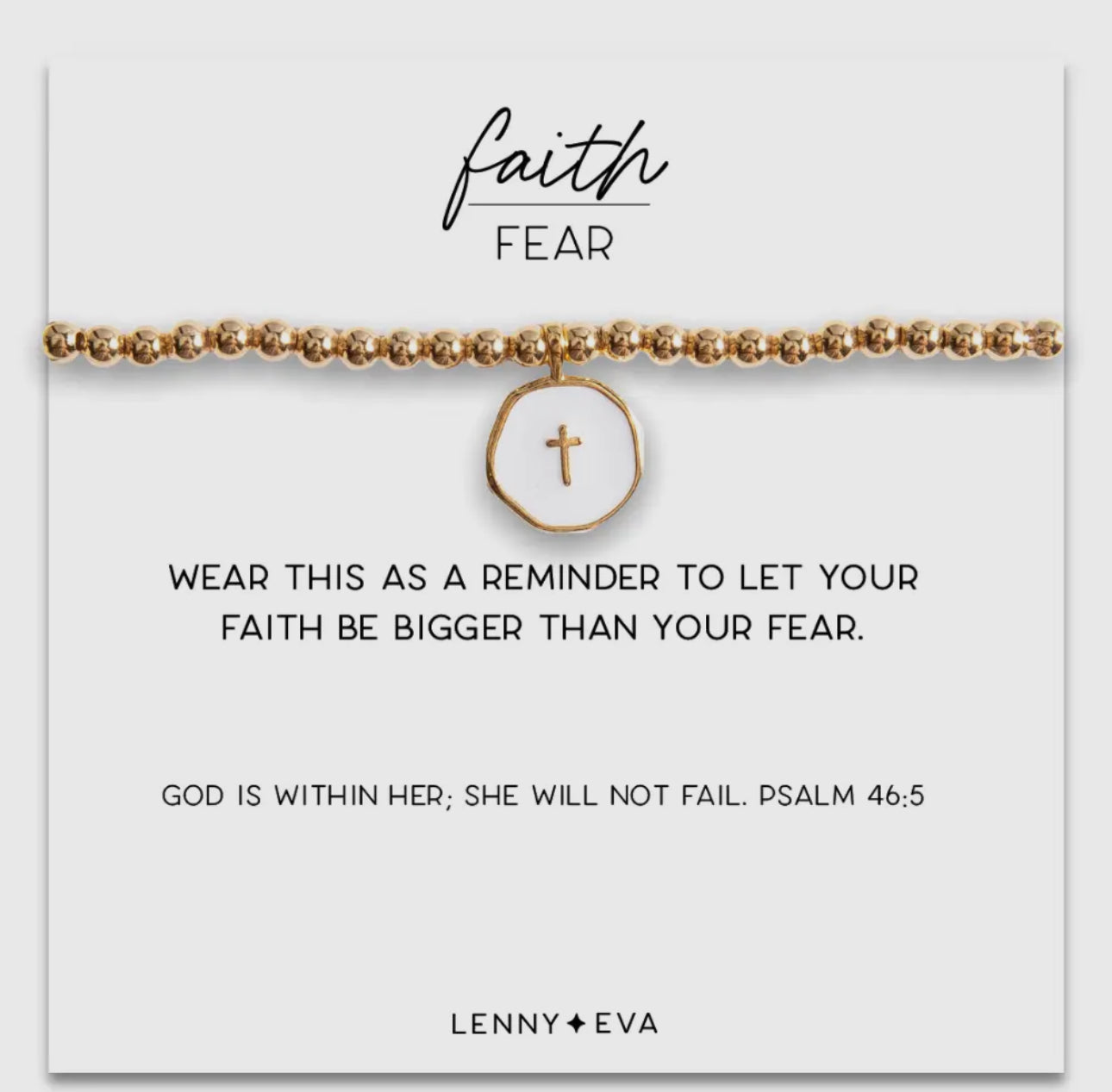 Faith Over Fear Cross Charm White Enamel Bracelet
