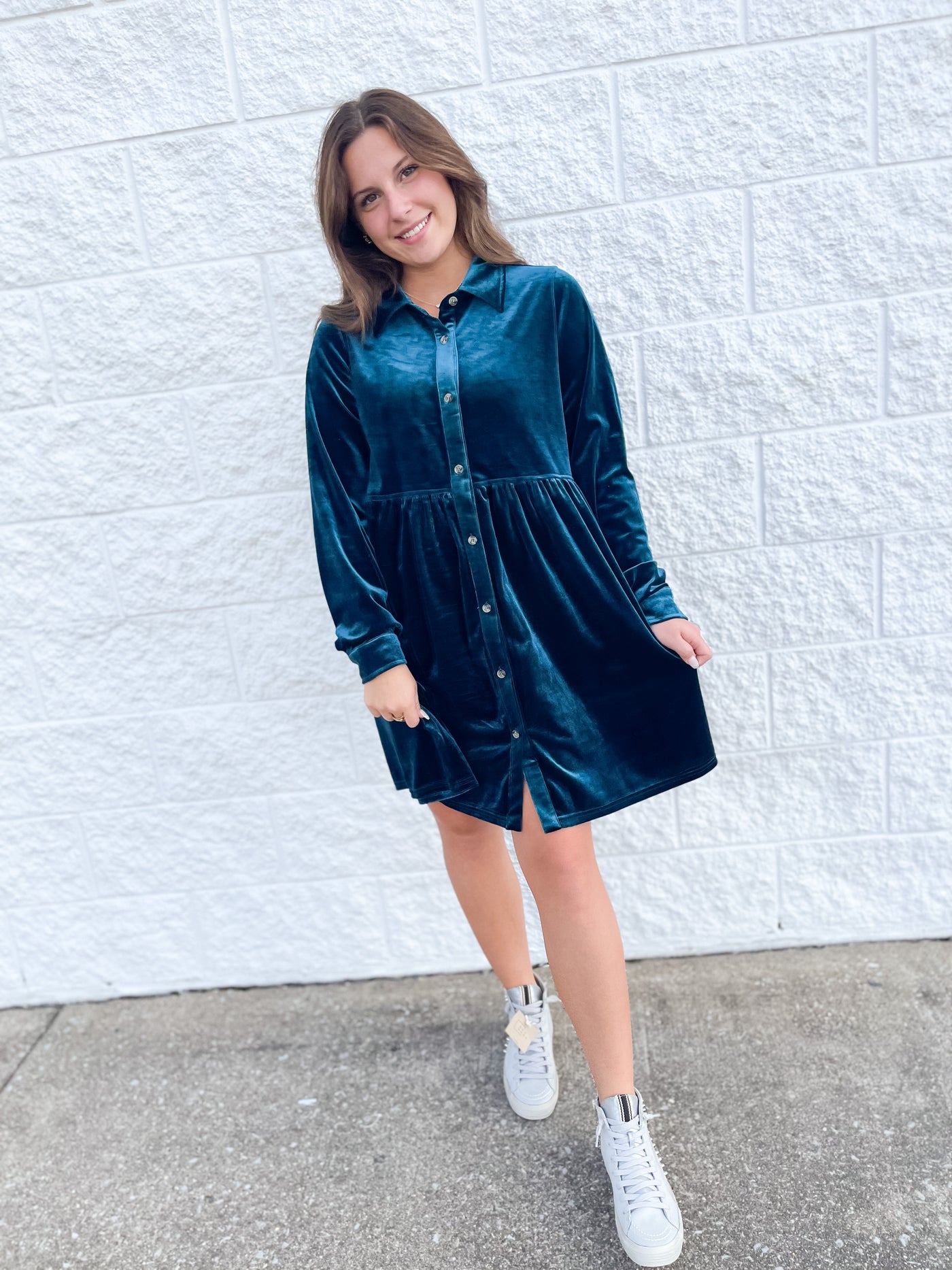 Teal Elaine Velvet Dress