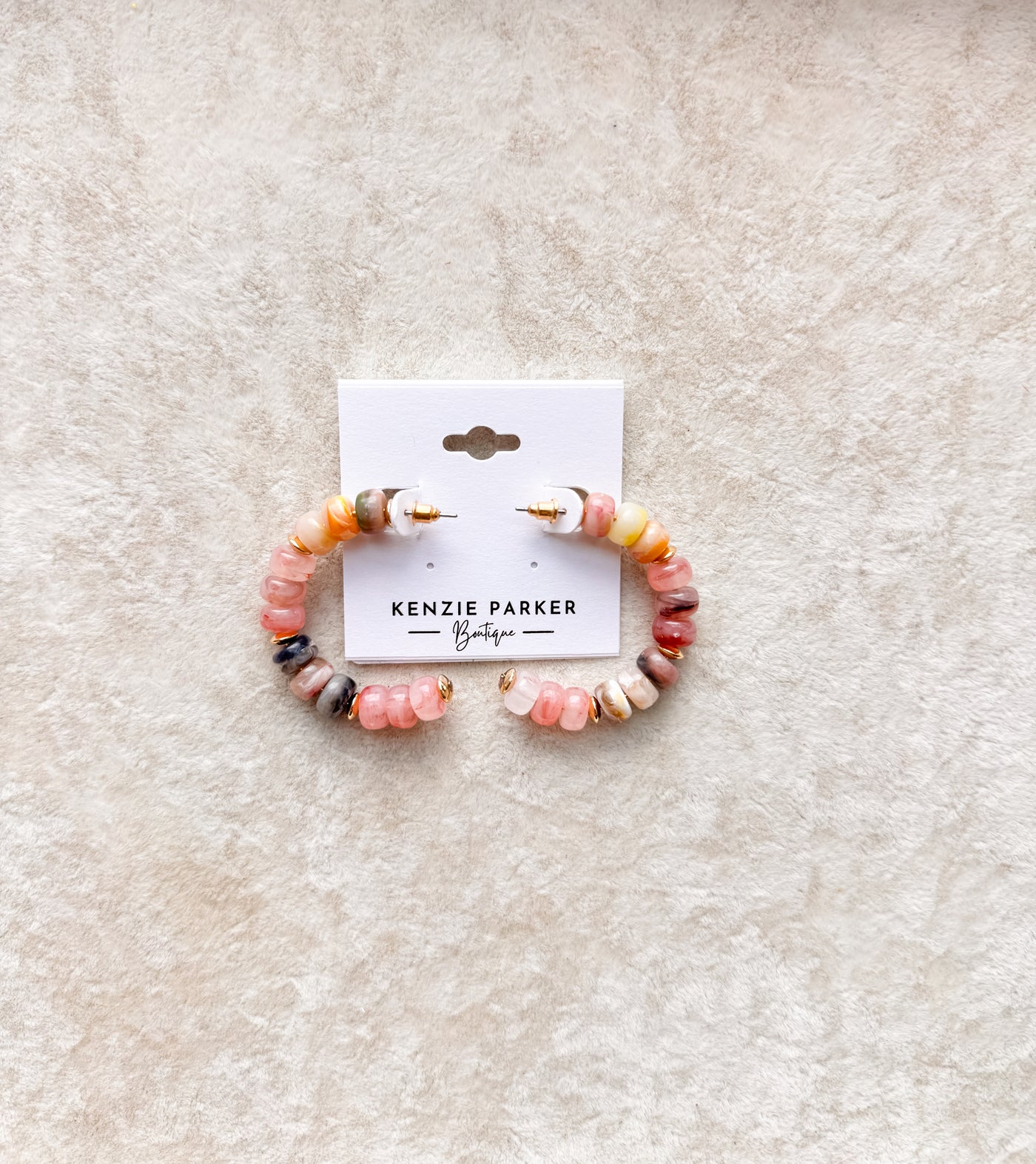 Ivy 8mm Pink Marble Beaded Hoops