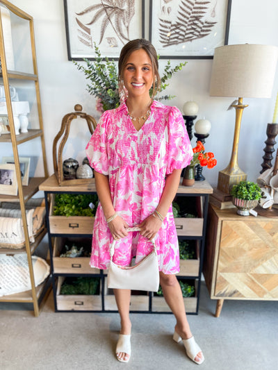 Viana Pink White Floral Dress