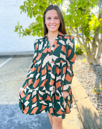 Green Abstract Print Dress