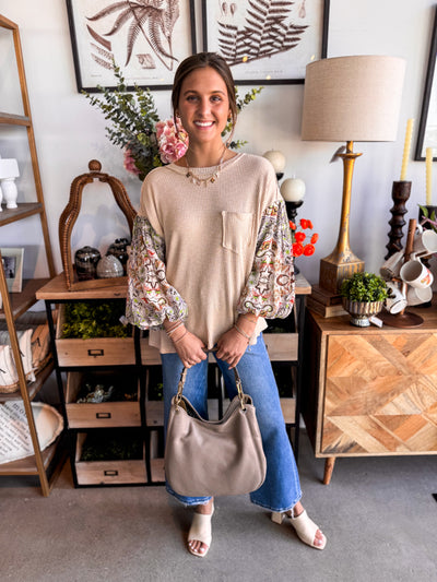 Khaki Balloon Sleeve Winona Top