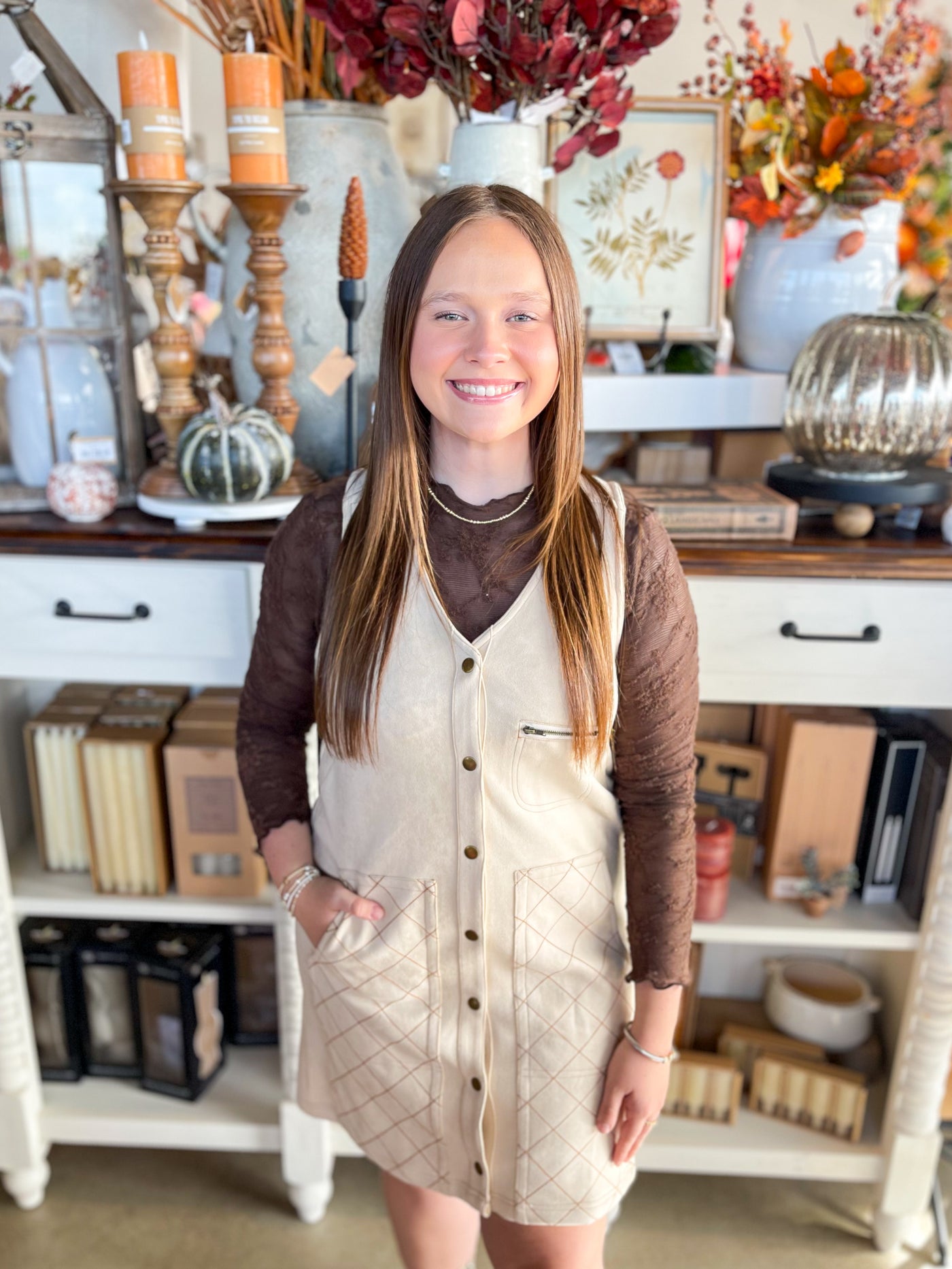 Ecru Suede Flora Dress