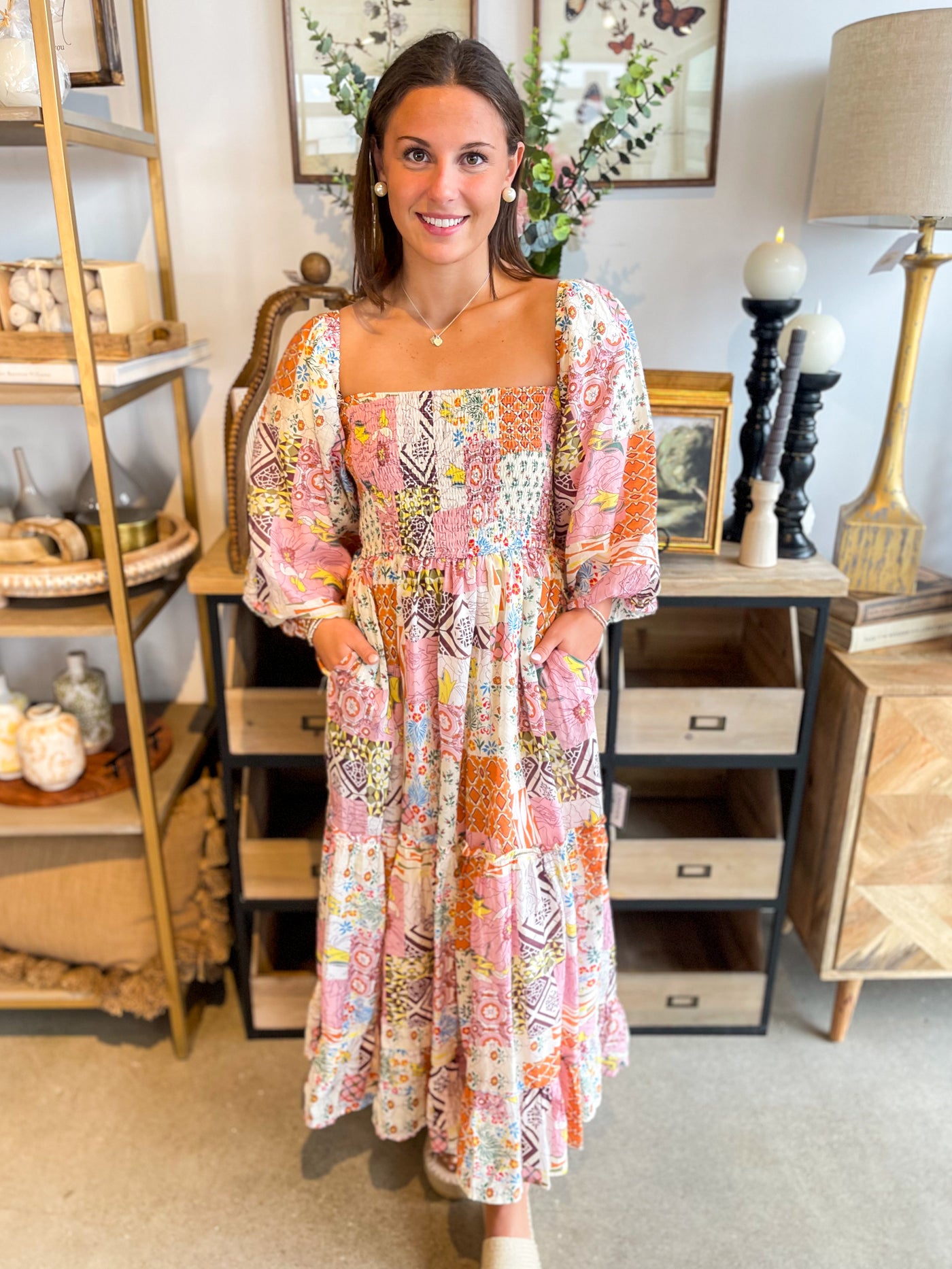Fate Patchwork Smocked Dress