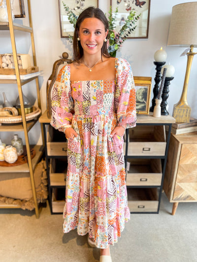 Fate Patchwork Smocked Dress