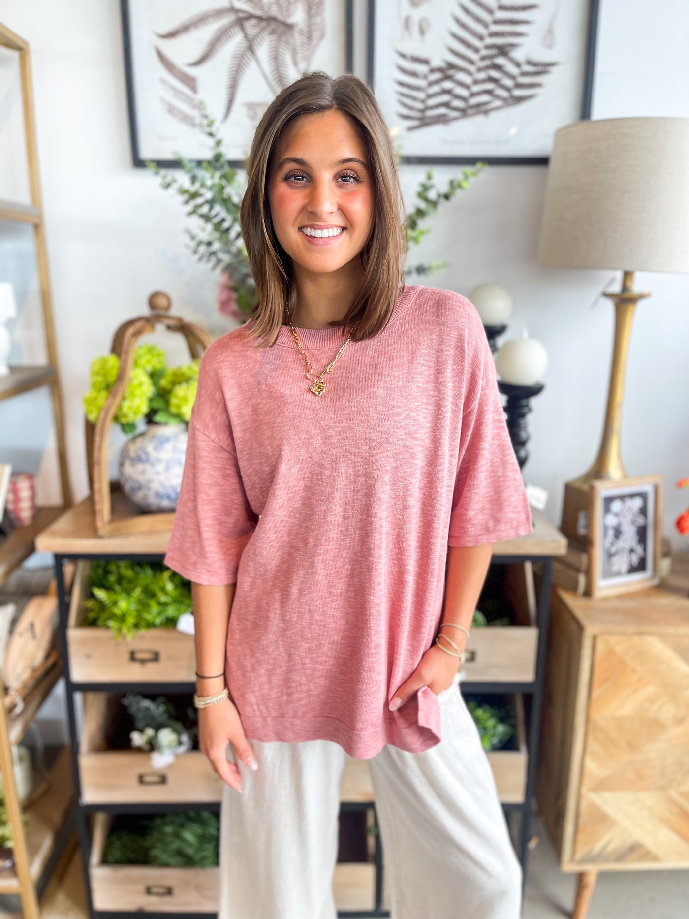 Be Cool Dusty Relaxed Fit Slub Sleeve Top