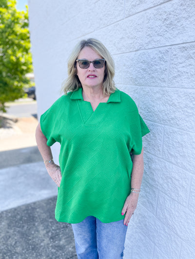 See and Be Seen Drop Shoulder Green Top