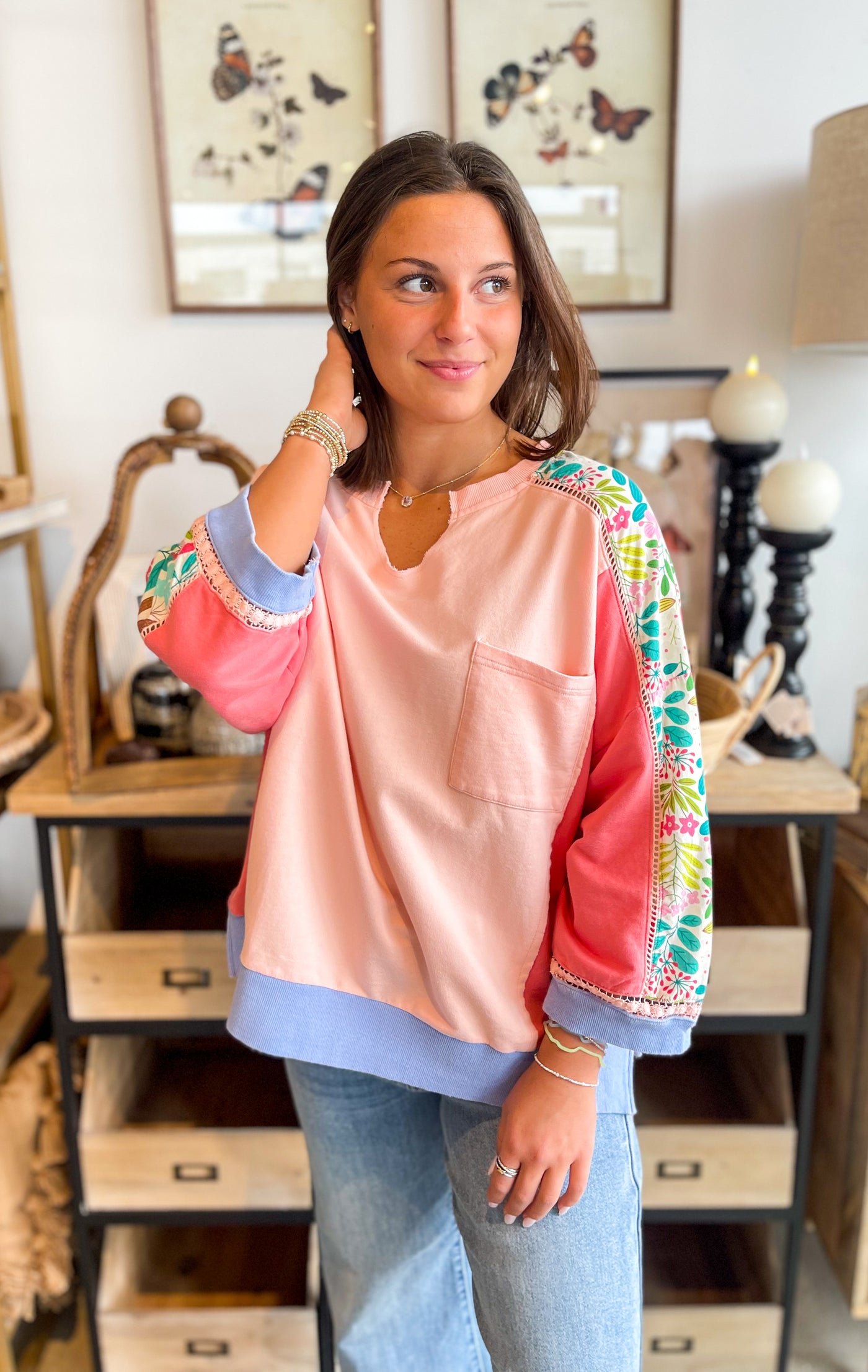 Easel Peach Coral Tessa Top
