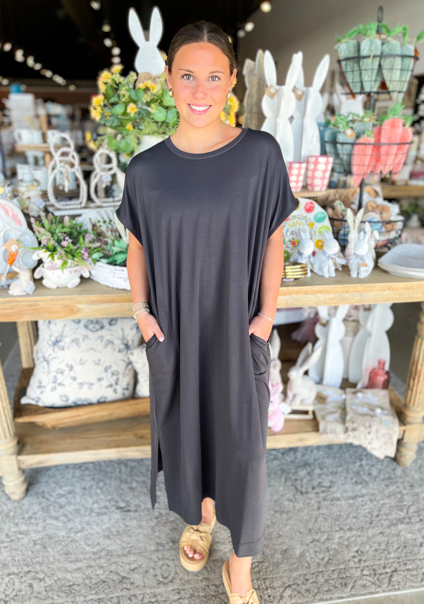 One Size Lenny Basic Mid Dress Black