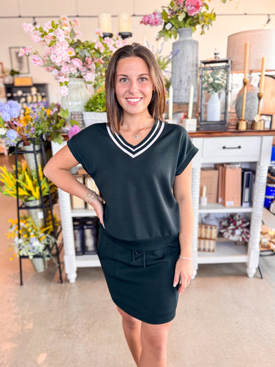 Nadia Black Varsity Skirt Top Set