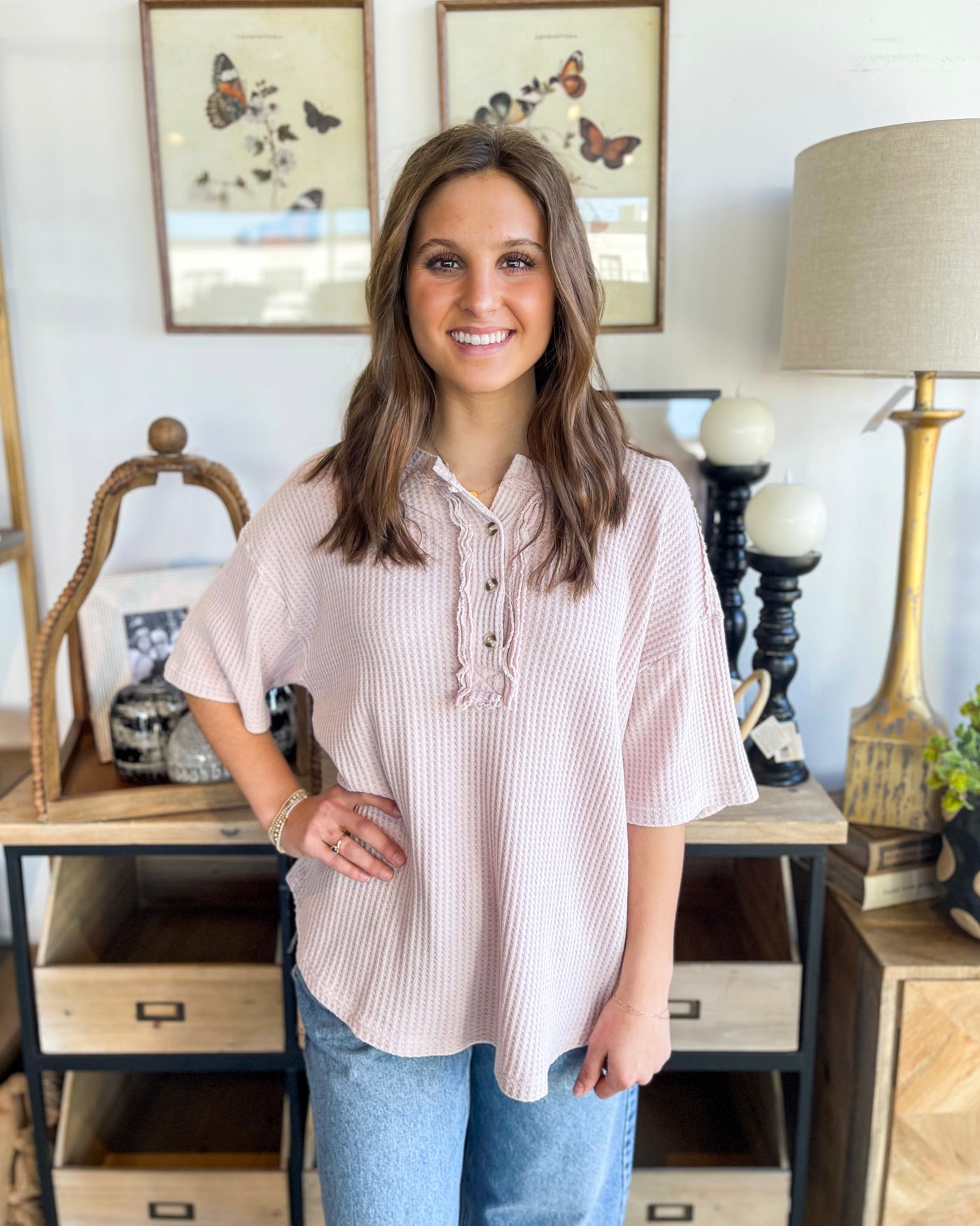Easel Blush Thermal Knit Tiana Top