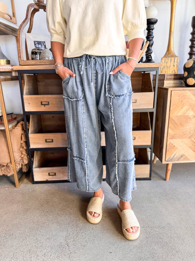 Easel Washed Denim Chambray Pant