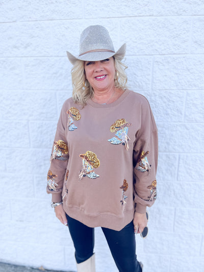 Mocha Isabel Sequin Boot and Hat Sweater