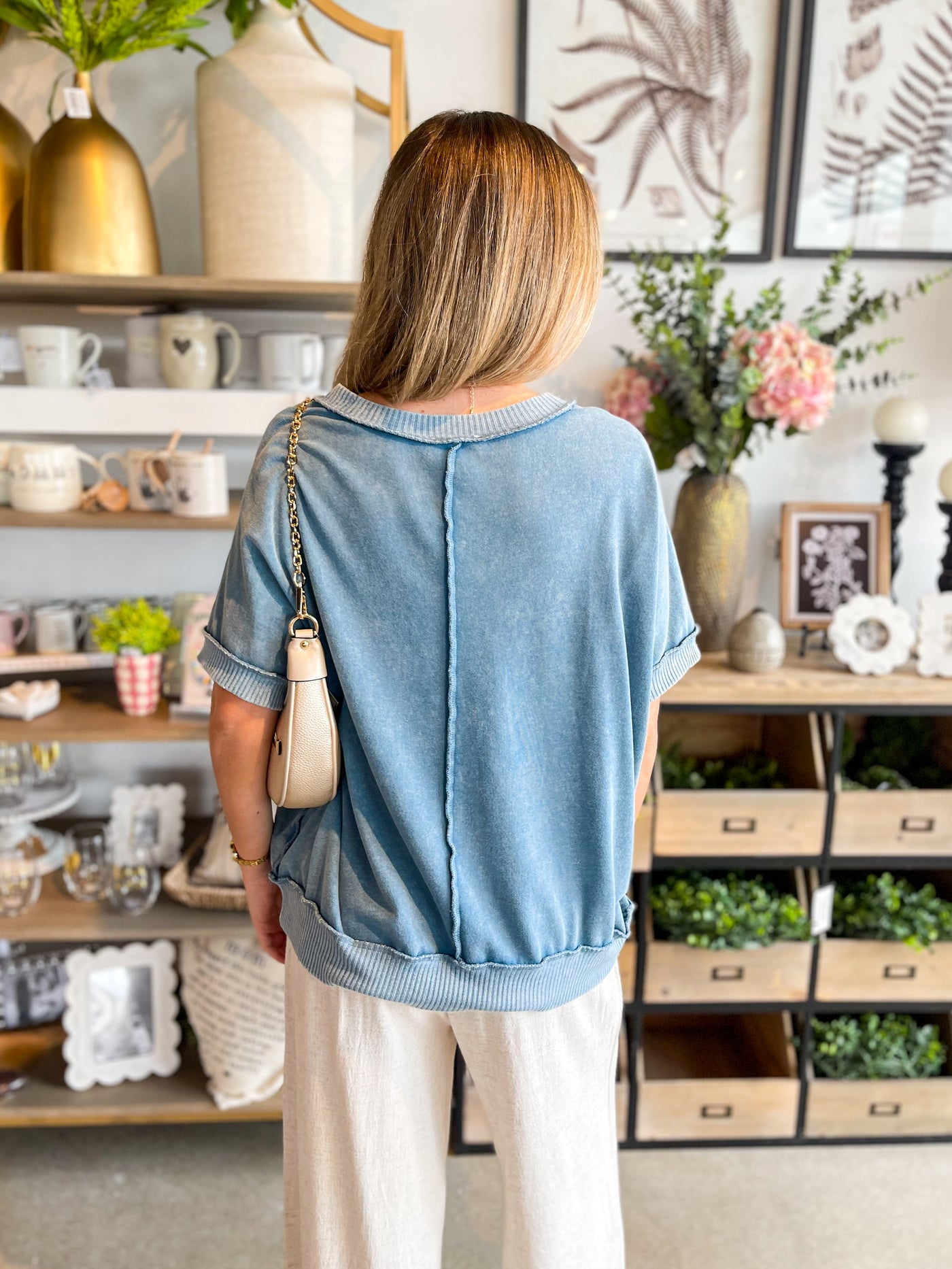 Easel Faded Teal Kathleen Top