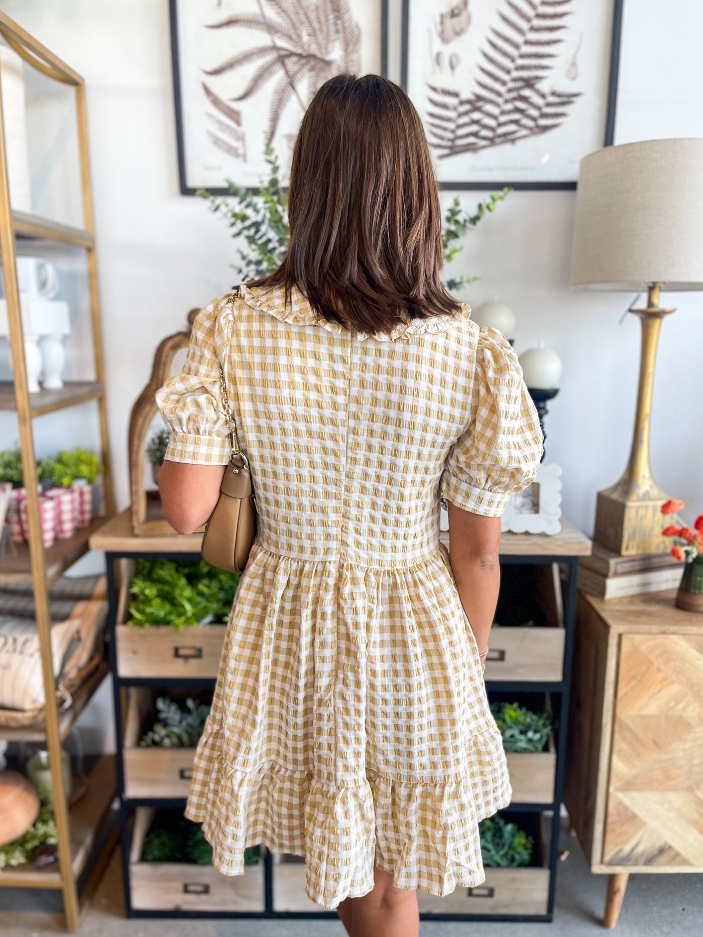 Beige Checked Baylor Dress