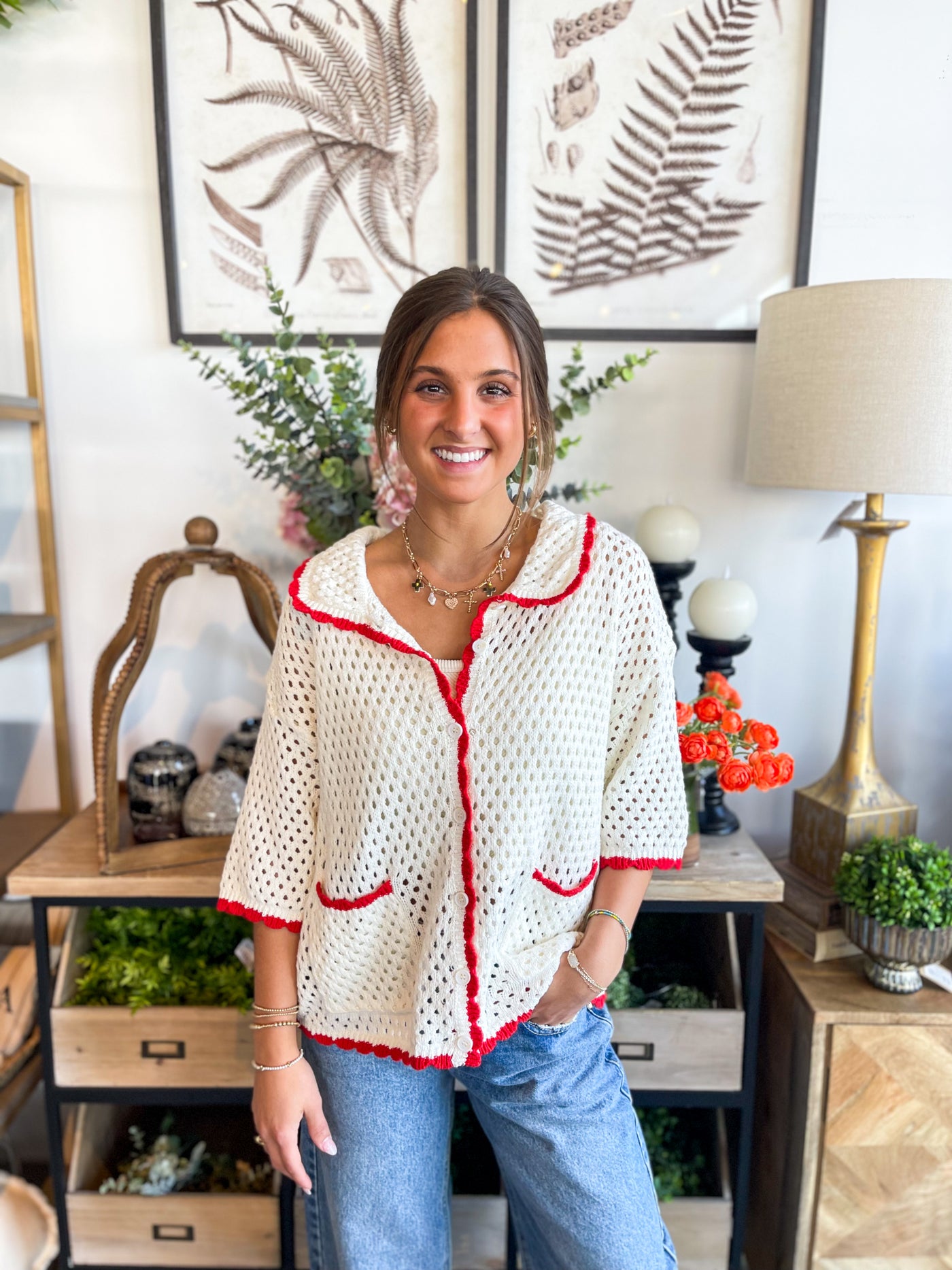 Ivory Red Whitley Top