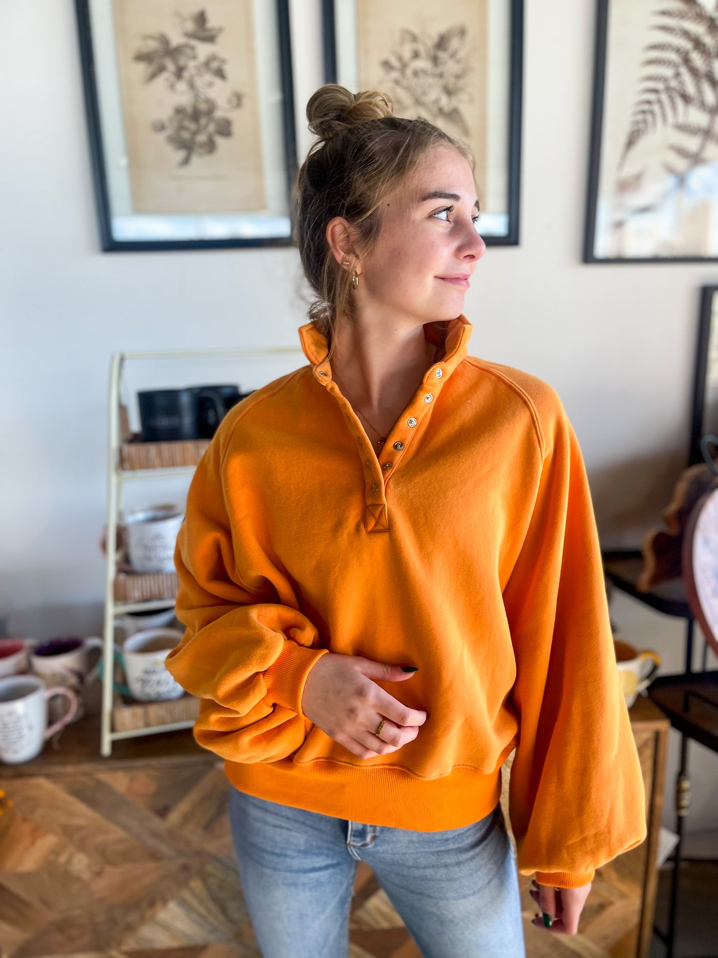 Orange Piper Snap Button Sweater