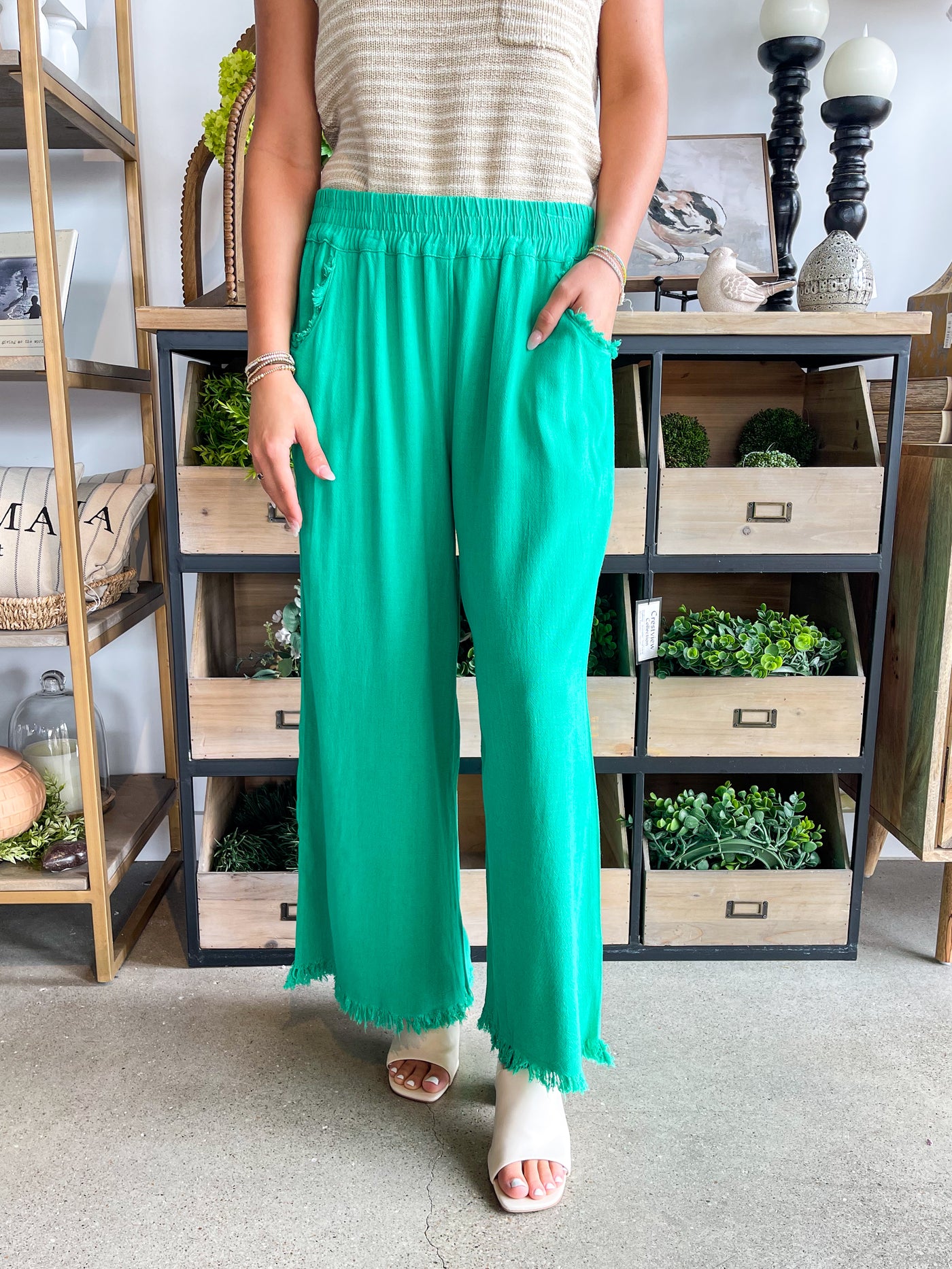 Umgee Green Wide Leg Pant